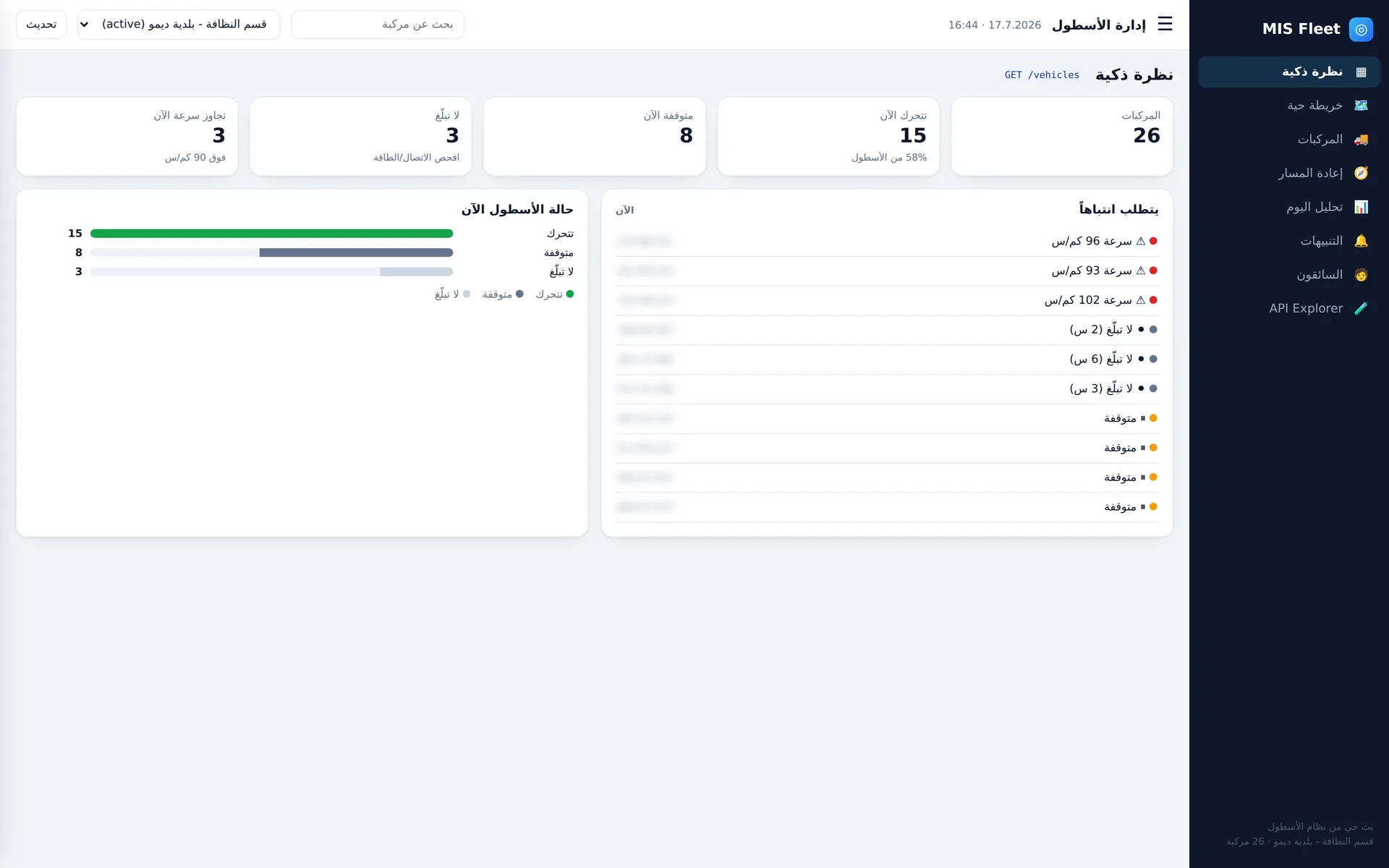 بيانات نظام إدارة الأسطول لديكم داخل MIS26: كل الأسطول وكل البيانات في نظام واحد