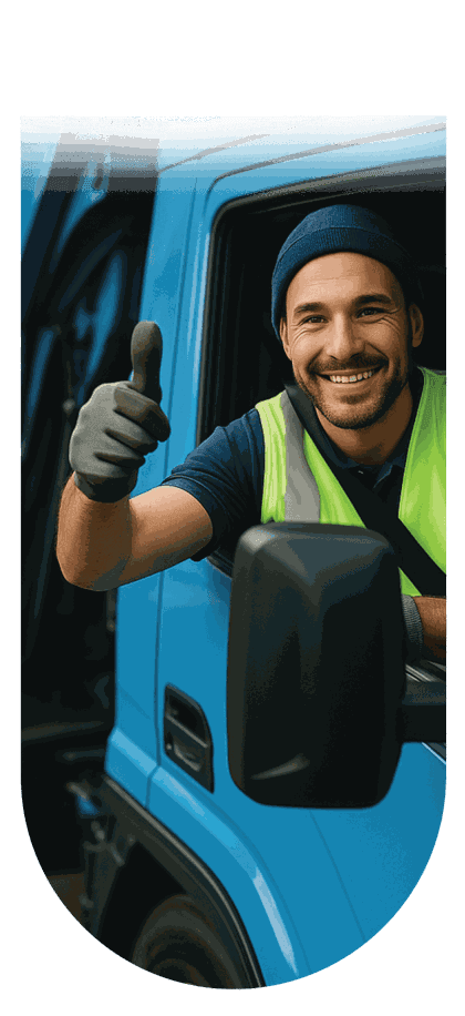 Truck driver giving a thumbs-up from the cab